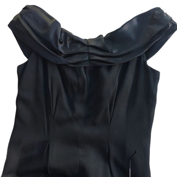 VTG Jennifer Enzer Off Shoulder Ruched Satin Sleeveless Full Pant Tux Jumpsuit - Picture 8 of 12